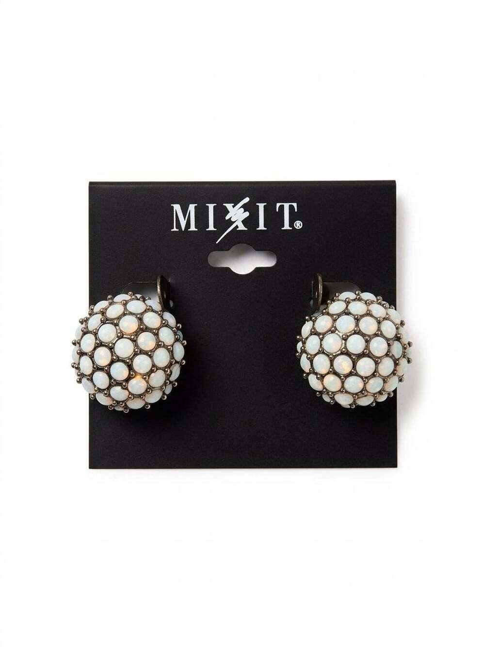 Mixit White Opalescent Rhinestone Dome Cluster Clip-On Earrings